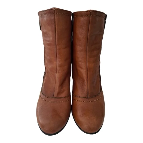 Leather women's tan heeled ankle boots booties Made in Italy zip closure heel 3" - Picture 5 of 12